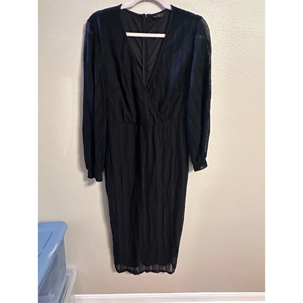 Shein Curve Black Midi Dress Long Sleeve V-Neck Party Cocktail 0XL